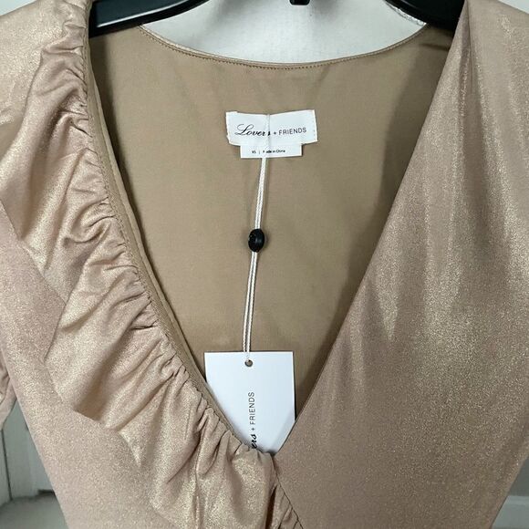 NWT Lovers + Friends Revolve Court Metallic Gold Champagne Bodycon Mini Dress - Picture 6 of 8